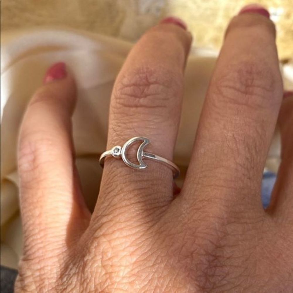 925 Sterling Silver CZ Moon Stacking Ring